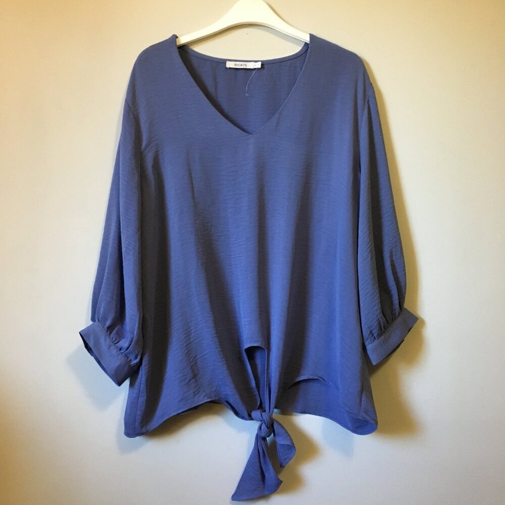 Blue Calico Poetcore Tie Hem Half Sleeve Blouse XL